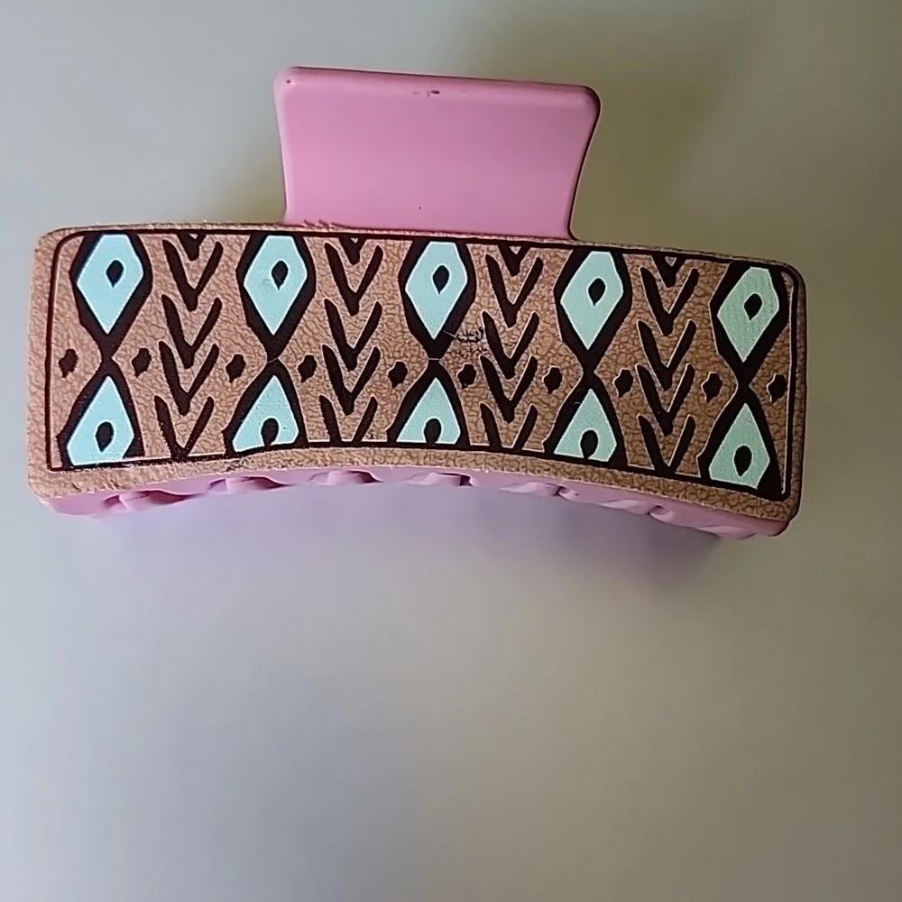 Boho Simulated Leather Turquoise Hair Claw Southwestern